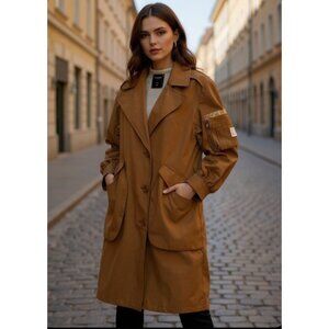 PEACEBIRD Button Front Brown Trench Coat